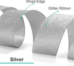 CT CRAFT LLC Glitter Wired Ribbon 1.5" x 20 Yards Silver for Christmas Home Decor Bow Gift Wrapping DIY Crafts Wreath