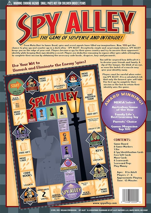 Spy Alley - Mensa Award-Winning Family Board Game - Trusted for 30+ Years - High Replayability & Fun for All Ages