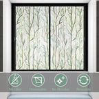 Donox Frosted Glass Window Film Heat Control UV Blocking, Static Cling Reusable Home Bathroom Door Window Privacy Film, Green Leaf Pattern Window Covering with Installation Tool, 17.5 in x 6.5 feet