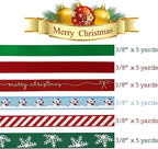MEEDEE Christmas Ribbon 3/8 inch Thin Holiday Ribbon Set in Red, Green, White, Gold & Silver Color 12 Rolls 60 Yards Perfect for Gift Wrapping, Xmas Wreath Decor, Garlands, and Holiday Crafts