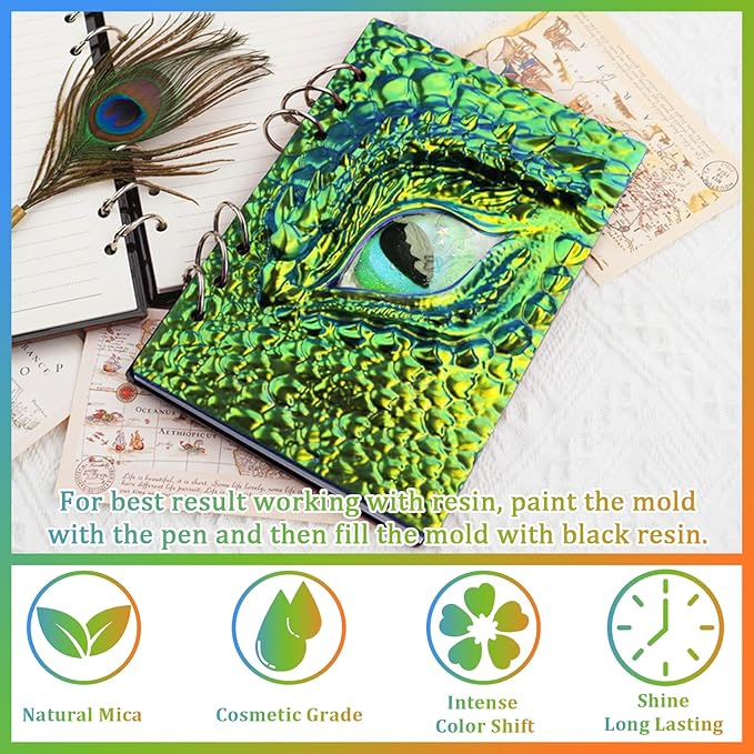 Matio Chameleon Mica Powder,10 * 5g Chrome Powder, 5 Pearlescent Effect Color Shift Pigment & 5 Chameleon White Mica Pigment Set for Epoxy Resin,Soap Candle,Nail Art,Makeup,Bath Bombs, Painting, Slime