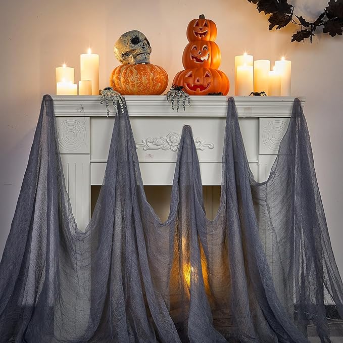 Boao Halloween Cheese cloth 70.87 x 196.85 Inch Gray Cheesecloth Roll for Crafts Large Cotton Muslin Gauze Fabric for Halloween Outdoor & Indoor Spooky Decoration