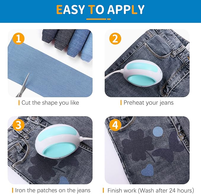 HTVRONT Iron on Patches for Clothing Repair 4 Rolls - Denim Patches for Jeans Kit 4" by 20", 4 Rolls of Iron On Denim Patches for Jeans Inside & Clothing Repair (Black)
