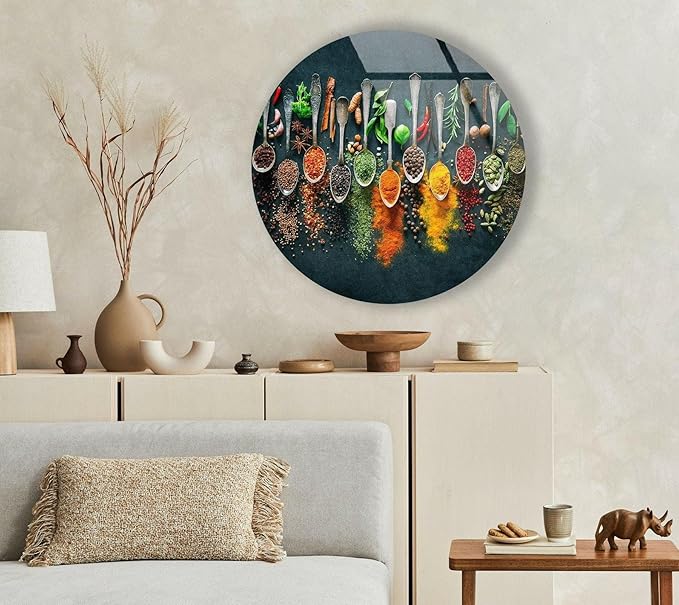 My Photostation.com 15.8''(40cm) Diameter Colorful Herbs Round Glass Wall Art Tempered Glass Printing Wall Decor Large Wall Art Wall Hangings