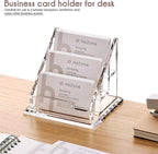 Acrylic Card Holder Clear Horizontal Business Card Organizer Stand for Desk 3 Slots 3 Tier Business Cards Stand for Women and Men,Office Desk Accessories,Organize 150 Cards-1 Pack(3 Slots-H)
