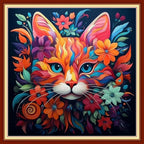 Joyhoor Stamped Cross Stitch Kits for Beginners, Needlepoint Kits for Adults, 11CT Counted Embroidery Kits-Magic Cat 18x18 inchs