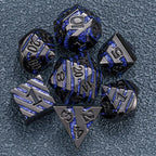 Anitque Metal Dice D&D,Metal Glitter Stripe Dice 7pcs Set with Gift Case,Polyhedral Dice for Role Playing Game (Black Nickel Dark Purple)