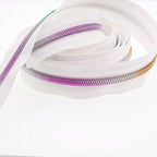 Leekayer #5 Rainbow Teeh Metallic Nylon Coil Zippers by The Yard Bulk 10 Yards White Zipper Tape with 25pcs Silver Ring Pull Sliders for DIY Sewing Tailor Craft Bag(White)