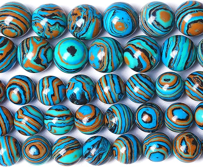 8MM Blue Malachite Beads Natural Stone Energy Healing Beads Round Loose Beads for Jewelry Making Bracelet 90pcs 2 Strands 32"