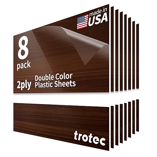 Trotec TroLase | 12"x12"x1/16", 8 Pcs | Cherry/White | 2 Ply | Modified Acrylic | Laser Engraving Double Color Plastic Sheet | Engraving Blanks for Laser, Saw, Guillotine | Made in USA
