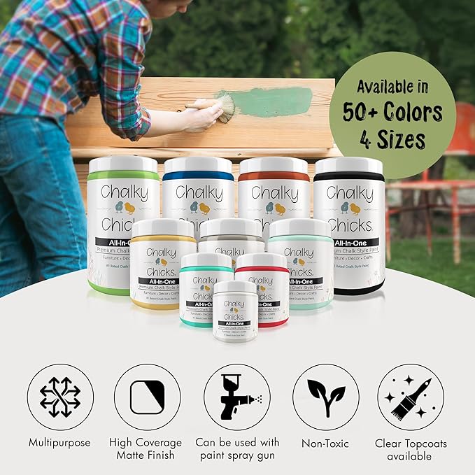 Chalky Chicks All-in-One Chalk Paint for Furniture or Cabinet - 4 Fl Oz - Matte Finish Lily Pad (Green) for Metal, Wood Furniture Paint - No Sanding All-in-One for Home Decor & Crafts, USA Made