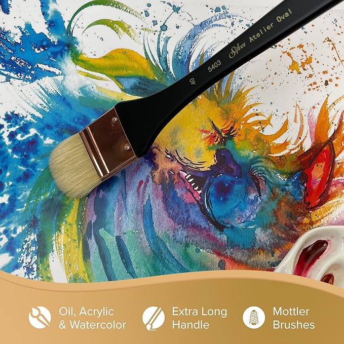 Silver Brush Limited 5403-60 Silver Atelier Oval Hog Bristle Mottler Brush, Size 60, Extra Long Handle