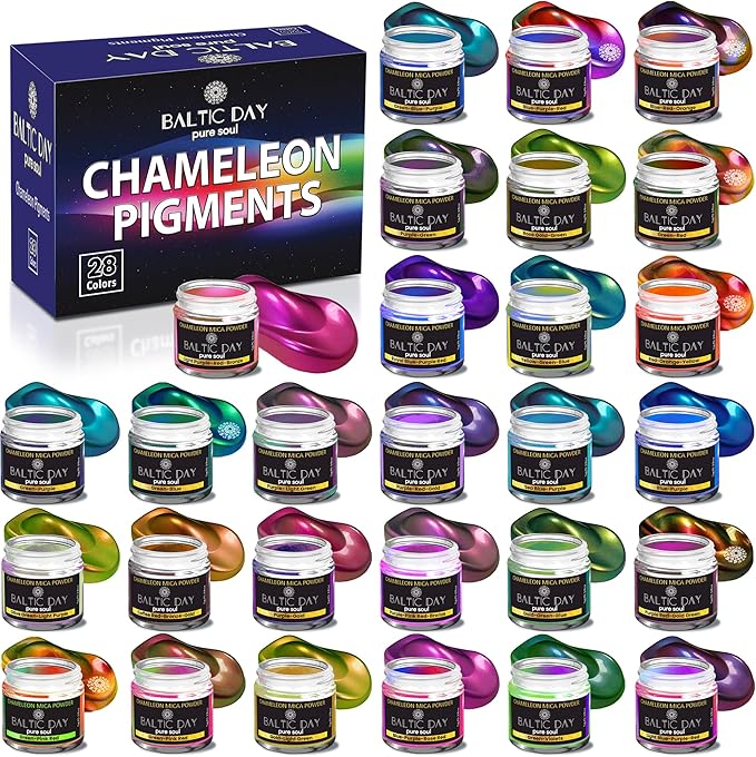 BALTIC DAY 48 Chameleon Mica Powder Set - Includes 8 Interference/Ghost Mica Powders - Color Shift Mica Powder Set