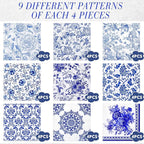 Crtiin 36 Pack 9 Styles Decoupage Napkins Assorted Floral Decorative Decoupage Napkins Chinoiserie Cocktail Paper for DIY Crafting Birthday Party, Each Unfolded 13 Inch(Blue and White Floral)
