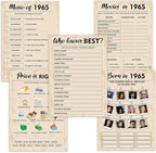 QUPT 60th Birthday Party Games, Set of 5 Activities for 10 Guests, Born in 1965 Games Bundle, Birthday Party Supplies for Adults, Pack of 50 Cards