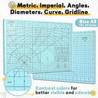Premium Idemeet Self Healing Cutting Mat 18'' x 12'', A3 Non-slip Sewing Mat for Quilting, 5-Ply Rotary Cutting Board Double-Sided for Crafts Cutting Fabric Scrapbooking Modeling Projects, Aqua Blue