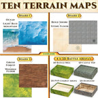 10 DND Game Mats and a lot More - Includes 6 Dungeons & Dragons Board Game Battle Maps (1" Square Grid), Huge Size 22x26-4 3D Battle Arenas, 140+ Reusable Stickers, 4 Markers & Eraser, by EverGame