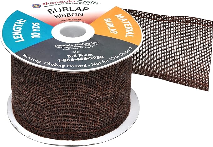 Mandala Crafts Brown Burlap Ribbon 2.5 Inches Wide Jute Ribbons for Crafts - 20 Yds Roll Rustic Burlap Wrap Trim Ribbons for Wreaths Bows Wedding Party Decoration