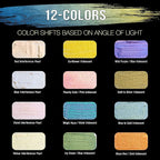 U.S. Art Supply 12-Color Iridescent Acrylic Paint Set Large 75ml Tubes - Luminescent, Chameleon, Color-Shifting Pearl Colors, Crafting Paints - Iridescent Paint Acrylics for Canvas, Wood, Rock, Paper