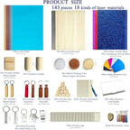 YoSpciaNe Laser Engraving Material Kit, 143 Pcs Engraving Supplies, 18 Kinds of Laser Blanks Including Wood, Paper, Acrylic, Metal, PU Leather