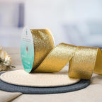 CT CRAFT LLC Glitter Wired Ribbon 2.5" x 20 Yards Yellow Gold for Christmas Home Decor Bow Gift Wrapping DIY Crafts Wreath