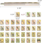Yoption 37 Pieces Leathercarft Stamping Tool Set, 26 Letters Alphabet & 10 Patterns Stamping Tool 6mm +1 Stamping Handle for Leather Craft