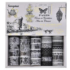 36 Rolls Vintage Washi Tape Pack Retro Arts Adhesive Tapes Wide Chronicle Decorative Masking Tape Sets for Craft, Kids, Scrapbook, DIY, Gift Wrapping (Black & White Light)