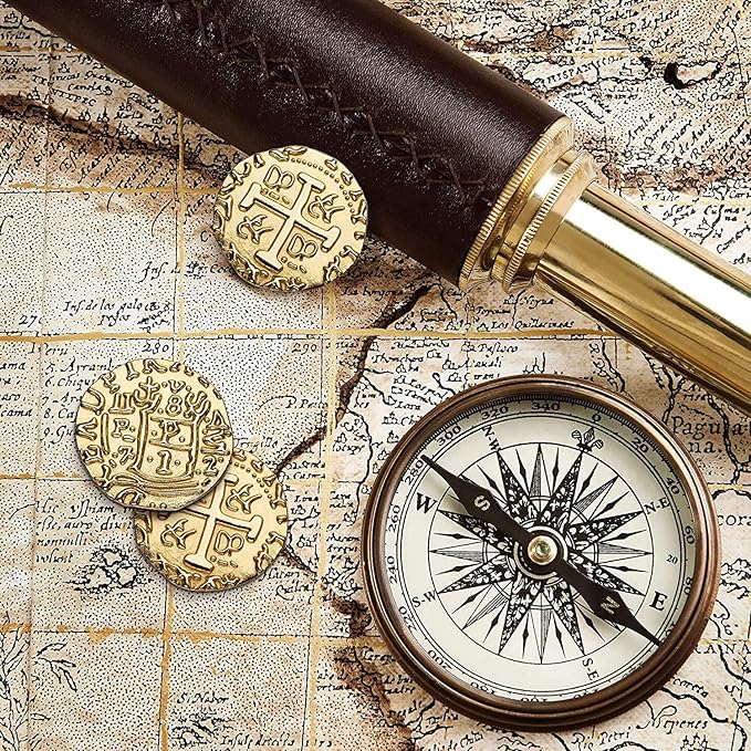 Large Metal Pirate Coins - 100 Bronze, Silver, Gold & Rose Gold Treasure Coin Set, Metal Replica Spanish Doubloons for Pirate Party Decorations & Favors, Tokens, Toys, Cosplay, Treasure Chest