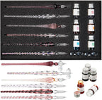 Zonon Glass Dipped Pen Ink Set 14 Pcs Include 6 Pcs Glass Dip Pen, 6 Colorful India Ink and 2 Holder Crystal Signature Calligraphy for Art, Writing, Signatures, Gift (Purple Pink Color System)