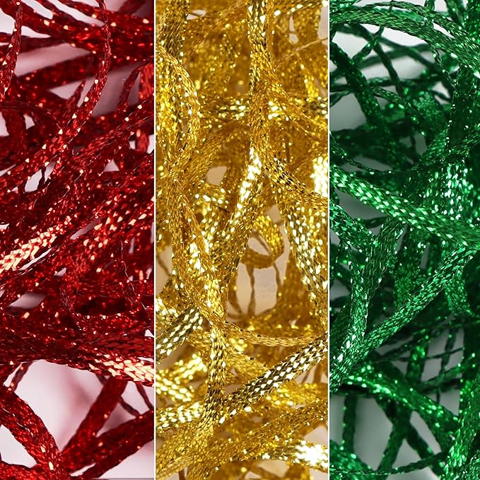 Christmas Set Thin Ribbon 1/8 inch Metallic Braided Double Faced Ribbons Curling Ribbons for Balloon String Crafts Gift Wrapping Party Wedding Christmas Ornaments Decoration 7 Yard x 3 Rolls