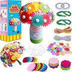 SpriteGru Flower Craft Kit for Kids,Make Your Own Flower Bouquet with Buttons,DIY Activity Gift for Boys & Girls Age 4 5 6 7 8 9 10 Year Old(2 Bouquets and 1 Glass Vase)