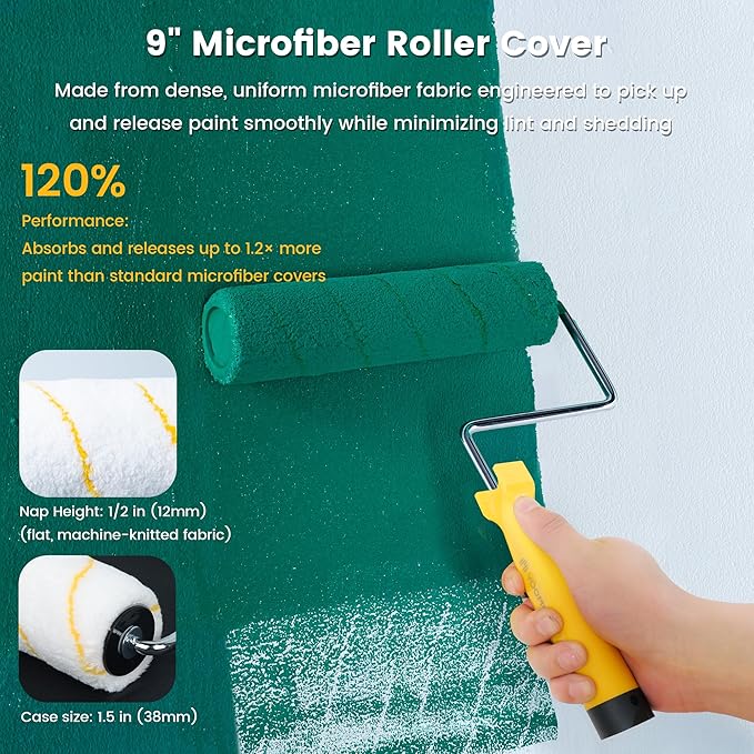 VOOMEY 12 PCS Paint Roller Kit, Deep Grooved Foot Paint Tray, Paint Tray Liner, Wall Paint Roller with Frame, Professional Paint Kit for House Painting