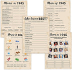 80th Birthday Party Games, Born in 1945 Games Bundle, Set of 5 Activities for 10 Guests, Birthday Party Supplies for Adults, Pack of 50 Cards