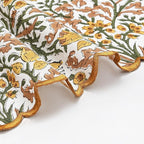 Ridhi Goldenrod Yellow Fern Green Hand Block Print Napkins 18" x 18" Set of 4 Reusable Cotton Dinner Napkins for Weddings, Parties & Everyday Dining, Thanksgiving, Christmas, Fall