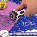 The Quilted Bear Rotating Cutting Mat 18" x 18" - Locking & Rotating Self Healing Cutting Board for Sewing, Fabric & Effortless Quilting - 360 Degree Sewing Supplies Mat for Craft Table (Blue)