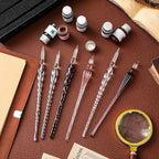Zonon Glass Dipped Pen Ink Set 14 Pcs Include 6 Pcs Glass Dip Pen, 6 Colorful India Ink and 2 Holder Crystal Signature Calligraphy for Art, Writing, Signatures, Gift (Purple Pink Color System)
