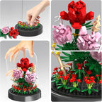 Flower Bouquet Building Kit, 524 Pcs Mini Bricks Building Blocks Sets, Forever Rose Decorated Flower with Dust Cover, Valentine's Day Gifts for Her Mom Women (Rose Flower)