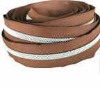 Leekayer #5 Metallic Silver Nylon Coil Zippers by The Yard Bulk 10 Yards Brown Zipper Tape with 25pcs Silver Sliders for DIY Sewing Tailor Craft Bag(Brown)