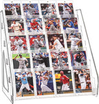 Elevated 5 Tier Clear Acrylic Card Display Stand for Trading Cards, Sports Cards, Greeting Cards, Stickers – Slanted Holder for PSA Slabs, Vendors, Collectors & Retail (5 Tier 1 Pack)