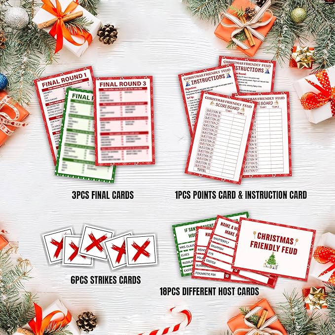 Christmas Friendly Feud Game, Funny Christmas Party Games, Friendly Feud Trivia Quiz for Family, Winter Xmas Holiday Party Supplies for Adults -09