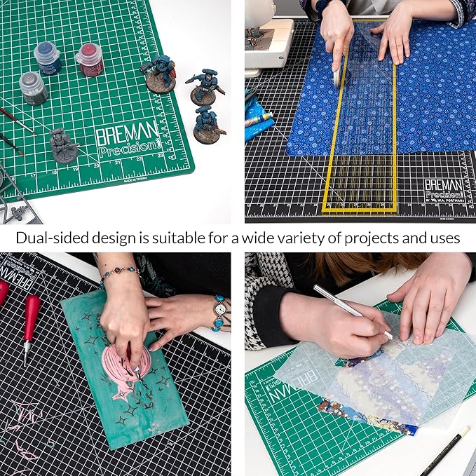 Breman Precision 24x36 Inch Self Healing Cutting Mat - 2-Sided 5-Ply PVC Green/Black Cutting Mats for Crafts, Sewing, Quilting and DIY Projects - Durable and Non-Slip Design with Precise Grid Lines