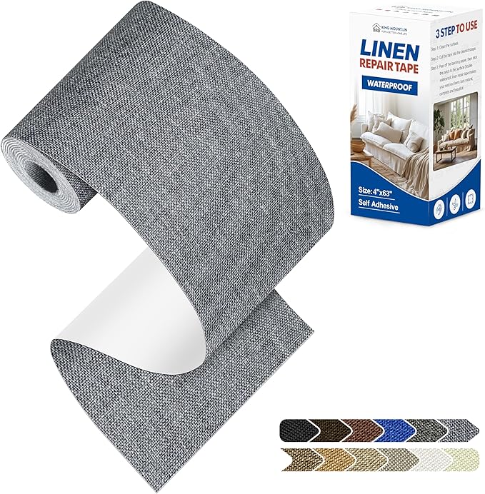 KING MOUNTAIN Linen Repair Patches, Self-Adhesive Linen Fabric Patches, 4 X 63 inch Extra Size, Multi Color, Can be Used for Linen Sofa Repair and Linen Clothes Repair (Charcoal Grey1.0)