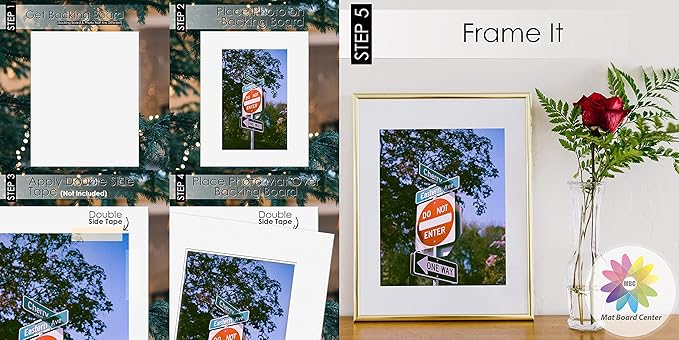 Mat Board Center, Pack of 25, 8x10 for 5x7 Black Picture Mat Sets - Acid Free, 4-ply Thickness, Bevel Pre-Cut White Core - Includes Backing Boards and Clear Bags - for Pictures, Photos, Framing