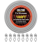 Stainless Steel Cable for Railing - 100FT 1/4" T316 Wire Rope with Clamps and Thimbles - 7 x 19 Strands 6700 LBS Breaking Strength for Outdoor Deck Railing Zipline