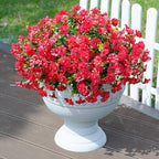 Fake Plants Artificial Flowers for Outdoor Outside Summer Decoration, 12 Bundles Faux Flowers Silk Hot Pink Morning Glory with Eucalyptus Look Real UV Resistant for Planter Front Door Porch Yard Patio