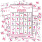 Pink Shower Party Bingo Cards, Shower Bingo Game, Shower Party Games for Adults, Gender Reveal Party Games Favors Supplies Decorations, 24 Players Bingo Game (A03)
