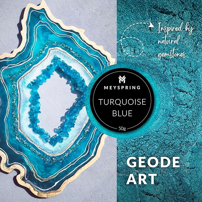MEYSPRING Turquoise Blue Mica Powder - 50g - Epoxy Resin Color Pigment - Teal Mica Powder for Resin Ocean Art, River Tables, Woodworking - Cosmetic Grade