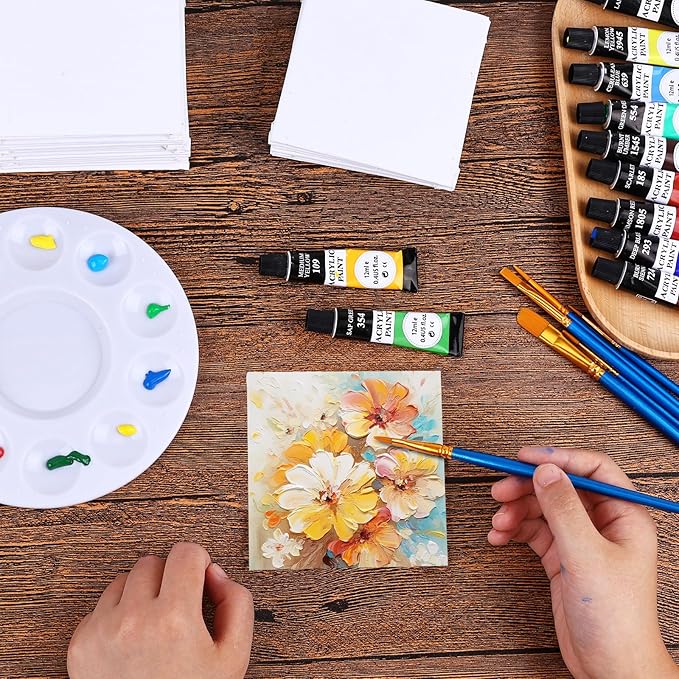 ESRICH Canvas Boards for Painting, 48 Pack Canvases for Painting 4x4 100% Cotton Small Paint Canvas Primed Acid Free Mini Blank Canvas Panels for Oil Paint,Watercolor,Acrylic Paint,Gouache&Tempera.
