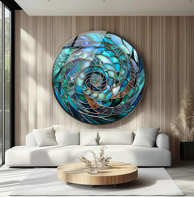 My Photostation.com 39,4''(100cm) Diameter Ocean Vortex Spiral Round Glass Wall Art Tempered Glass Printing Wall Decor Large Wall Art Wall Hangings