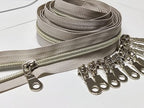 Leekayer #5 Light Gold Teeth Metallic Nylon Coil Zippers by The Yard Bulk 10 Yards Beige Tape with 25pcs Gold Sliders for DIY Sewing Tailor Craft Bag(Beige)